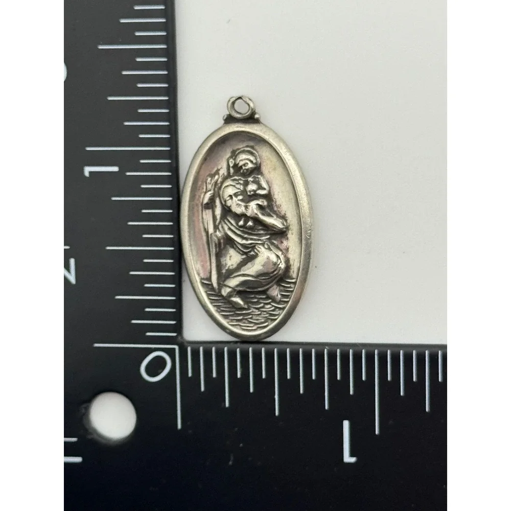 Vintage Theda Sterling Silver‎ Saint St Christopher Medal Pendant Oval Shape